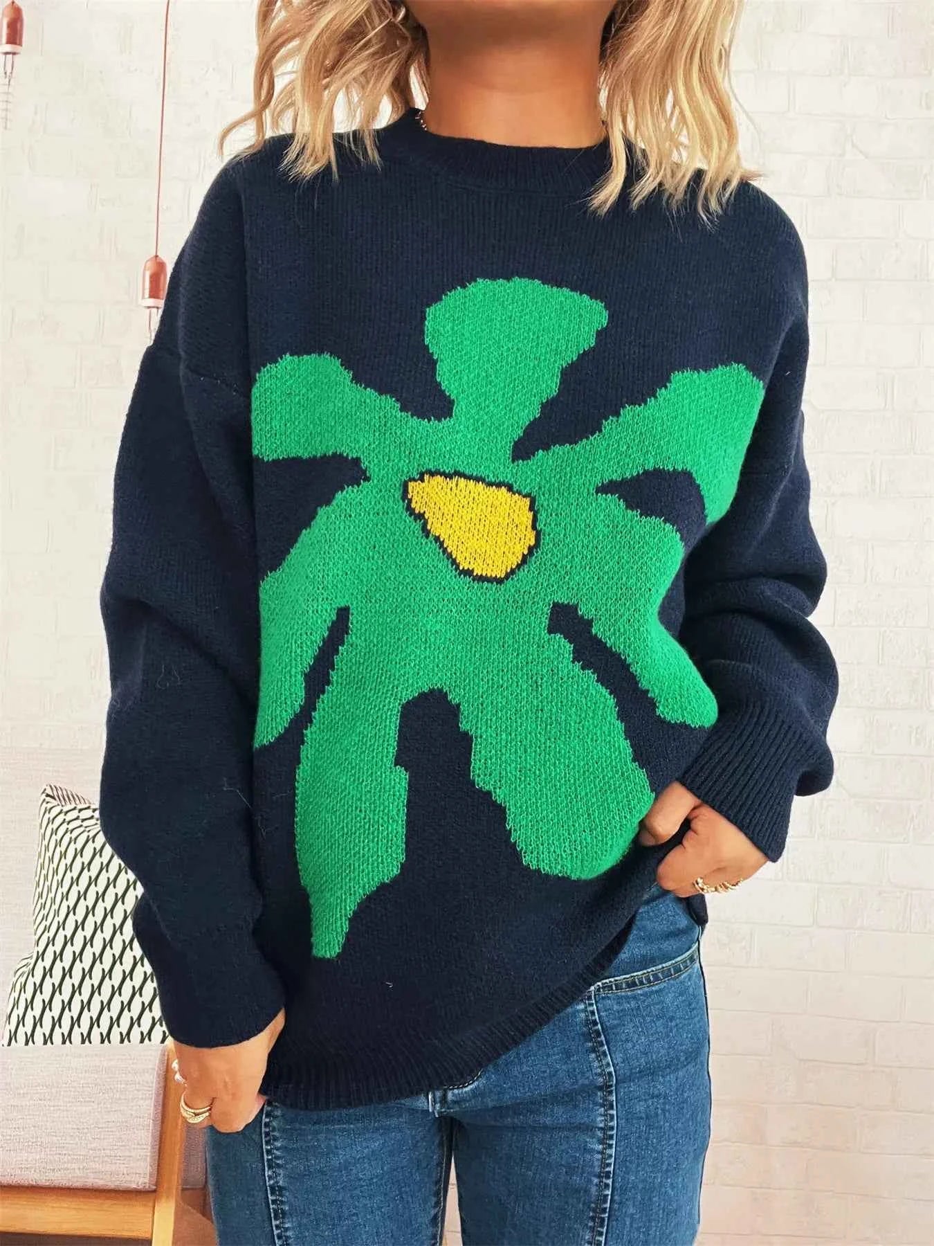 Flower Dropped Shoulder Sweater 8dac9da47a2a4811bf0812e835a0205f-Max-Origin