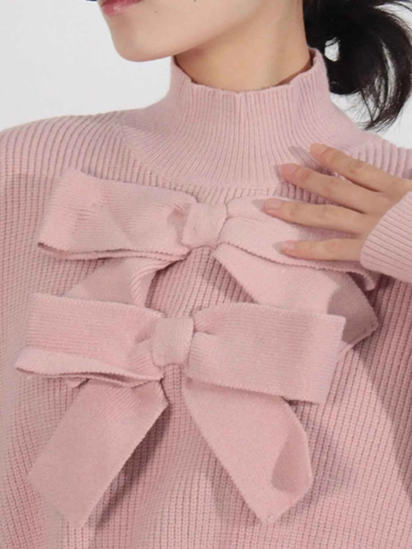 Bow Front Turtleneck Long Sleeve Sweater 8dc51338-eb31-40ca-aca1-ba945aa1f2b3-Max-Origin