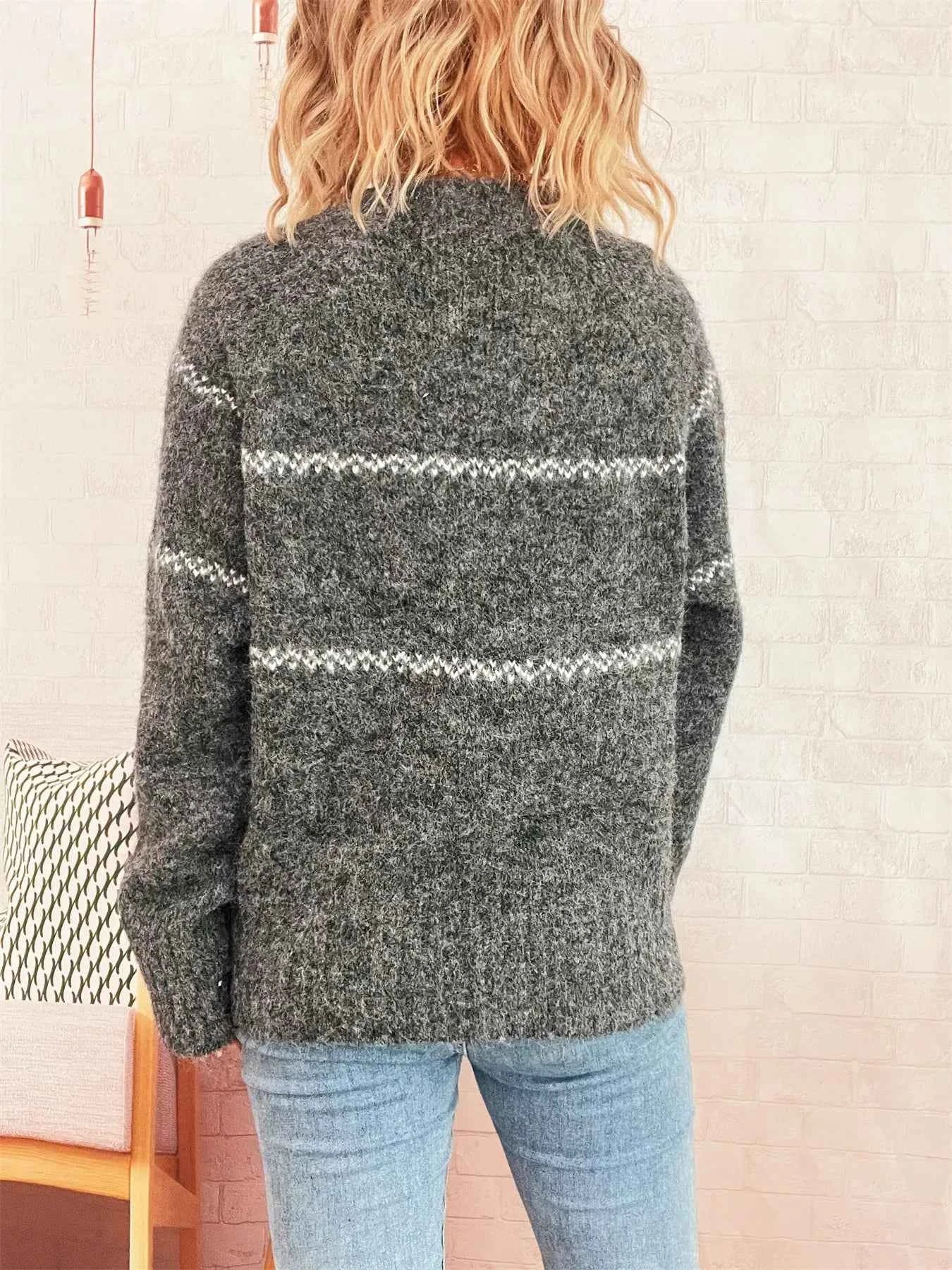 Ribbed Hem Flower Long Sleeve Sweater 8ddb1387bd28437b970dfb257e304571-Max-Origin