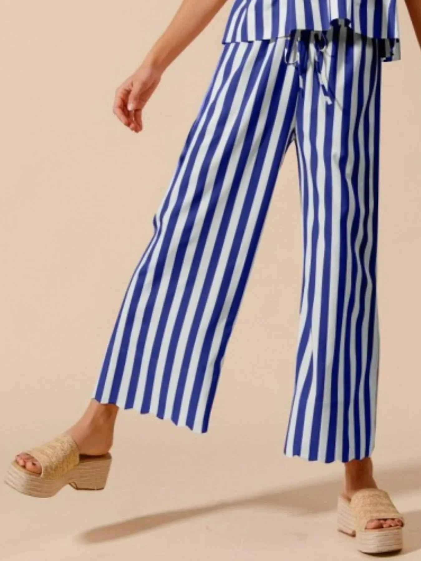 SO ME Front Tie Stripe Puff Sleeves Top and Wide Leg Pants Set 8de4d736-d349-482a-9d7c-ebf320b9822e-Max-Origin