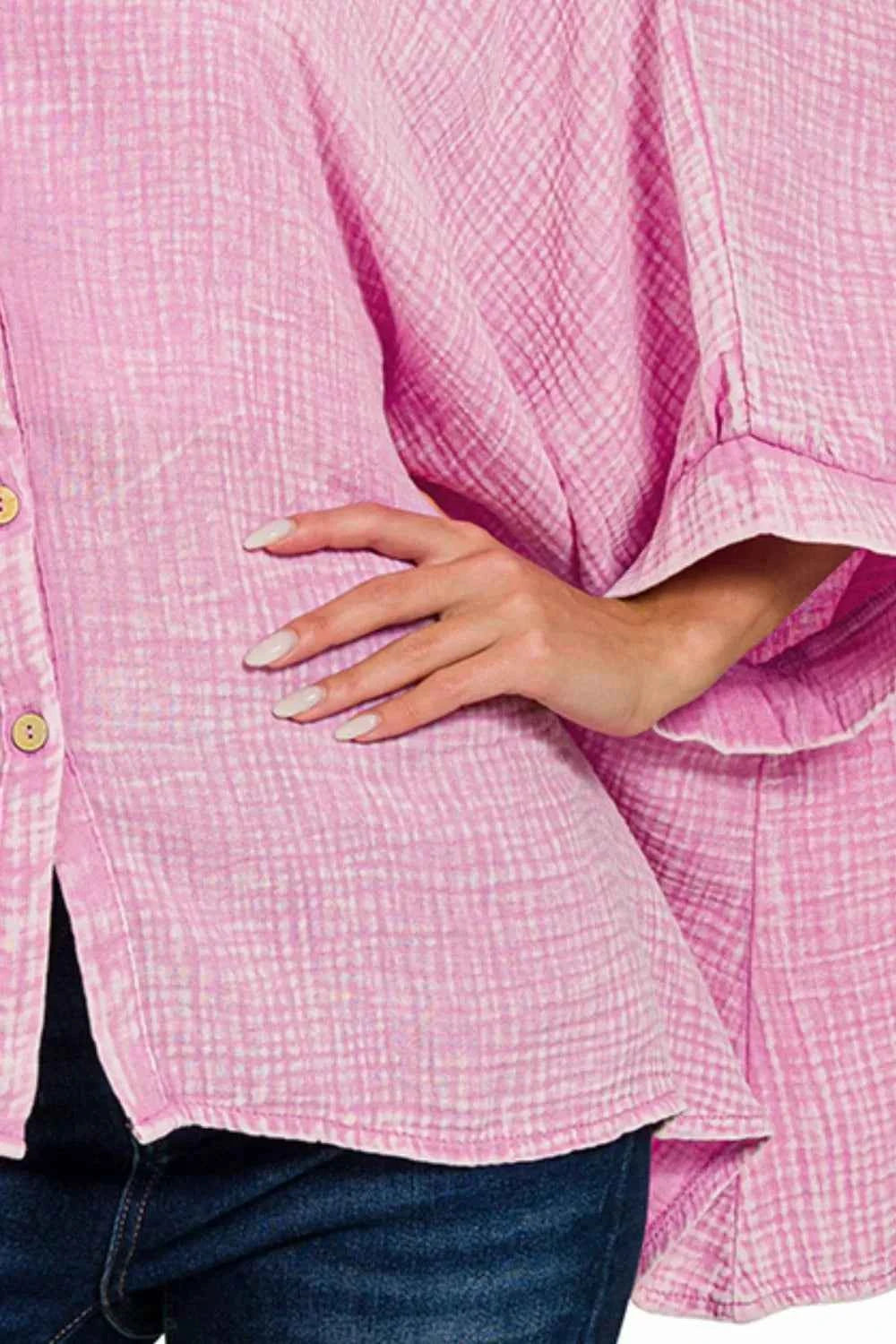 Zenana Washed Double Gauze Button Down Half Sleeve Shirt 8e025688-c593-4281-a060-48c05cb7af5c-Max-Origin