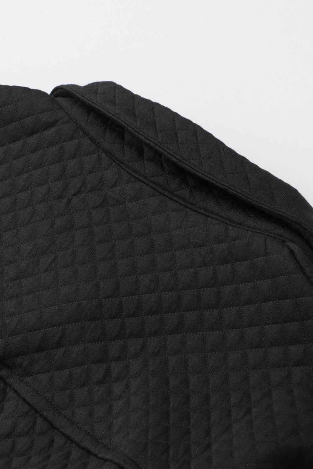Black Lattice Texture Retro Flap Pocket Button Quilted Shacket 8e17615fc09b6bc4