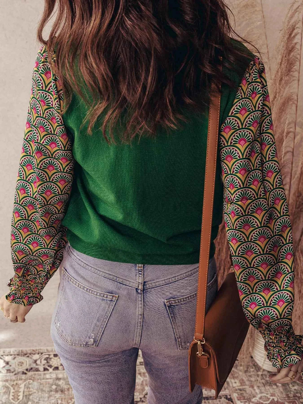 Floral Patchwork Shirred Cuff Puff Sleeve Knit Top 8e25557bf3d0420fa9ace6998245428d-Max-Origin