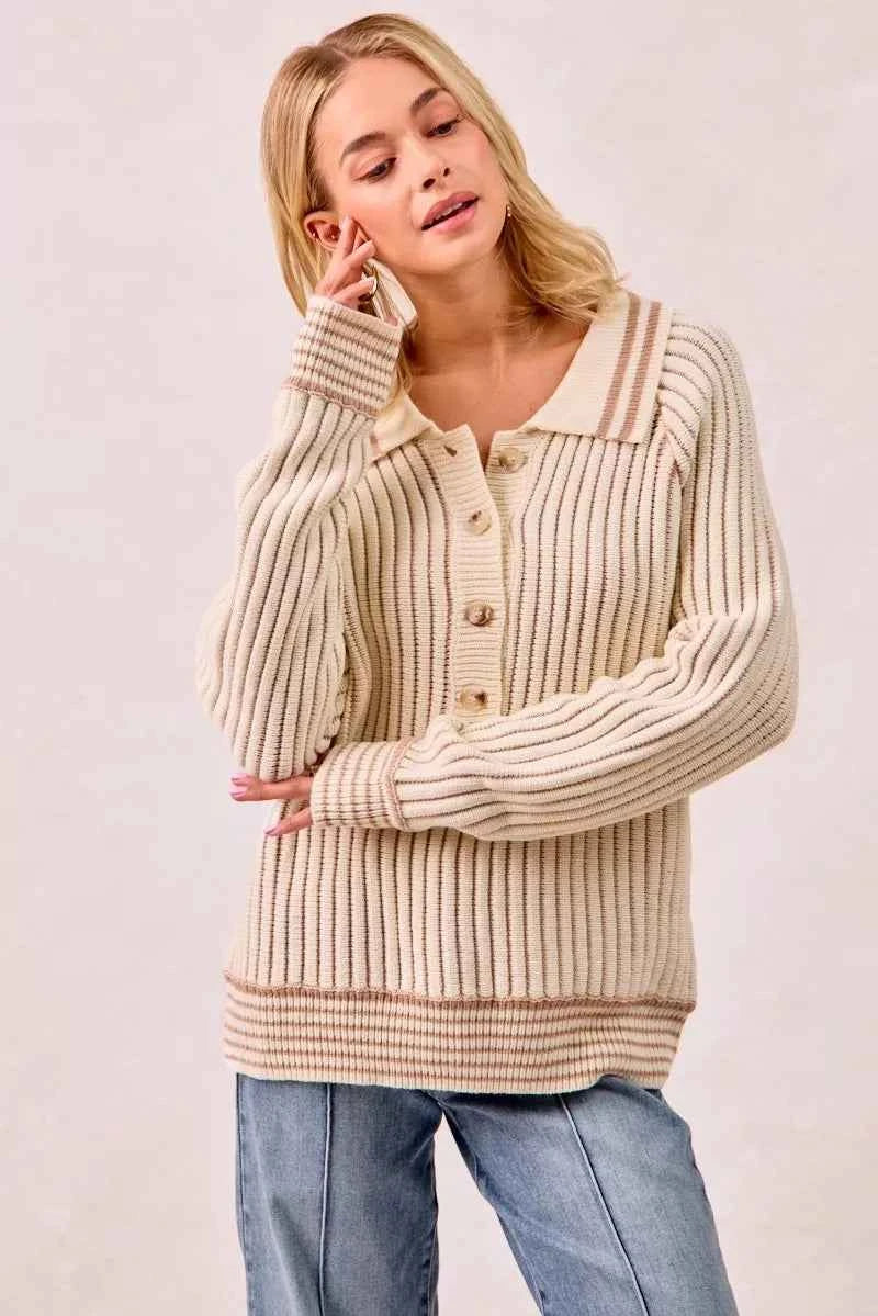 BiBi Half Button Ribbed Two Tone Sweater 8e2b1ac9096f4ea2a251a307a949080b-Max-Origin