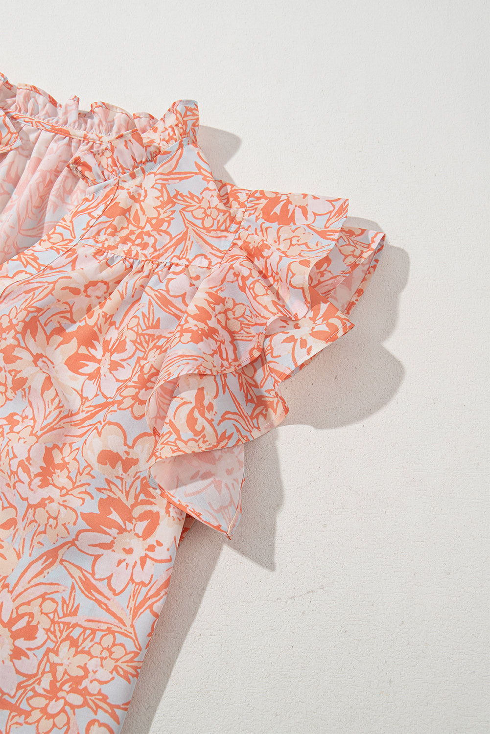 Orange Floral Ruffle Sleeve Split Neck Blouse 8e79cd6a5ffc8f79