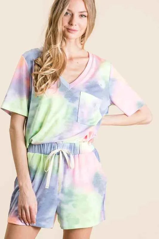 BiBi Tie Dye Casual Shorts with Twill Tape Drawstring 8e92f976e1e9423c80b10d252b31ee20-Max-Origin