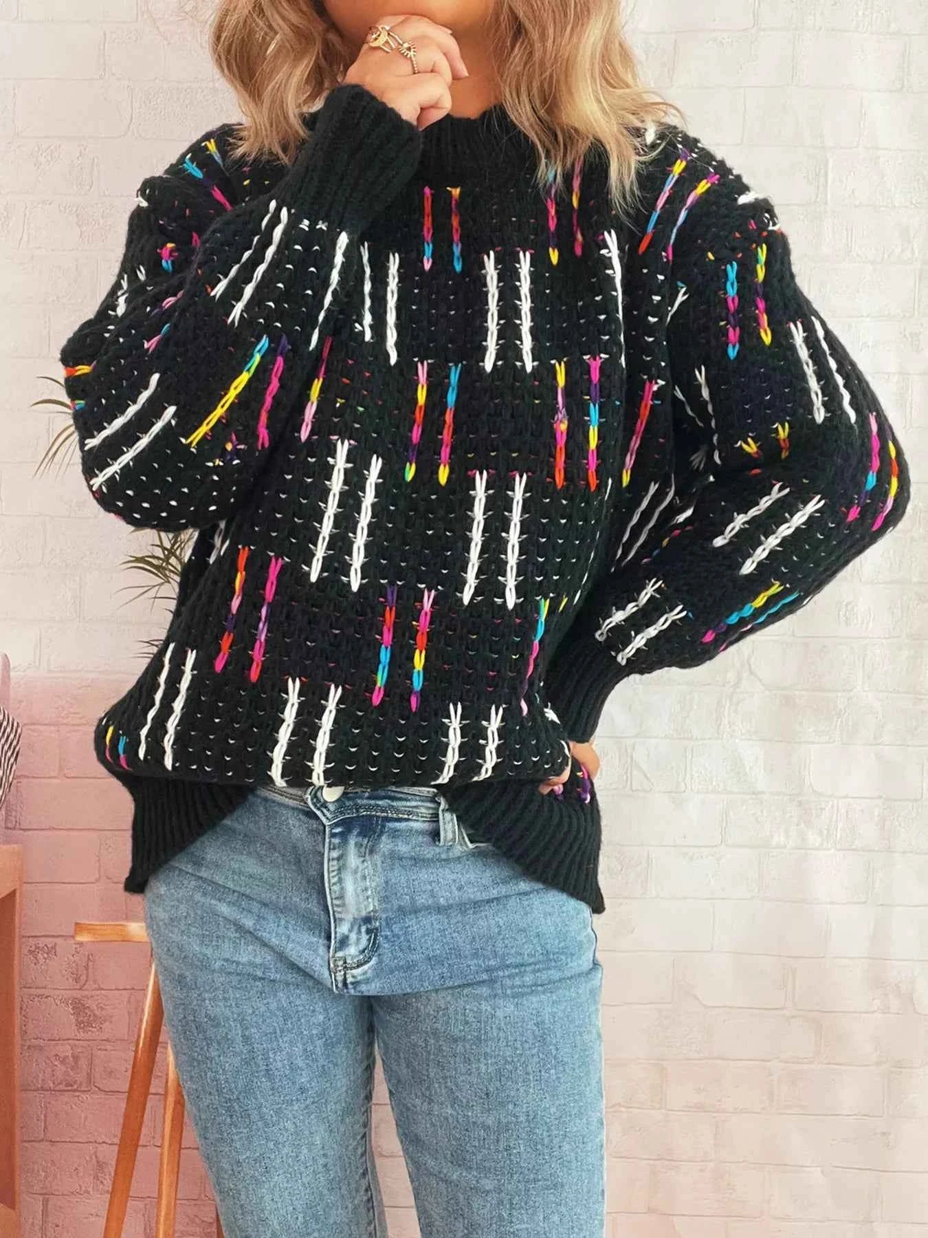 Colorful Round Neck Long Sleeve Sweater 8eca7bfe3dfb4999a4850210b0093cf8-Max-Origin