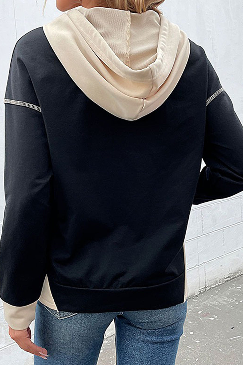 Black Contrast Trim Kangaroo Pocket Hoodie 8ed983559d3e2cd8