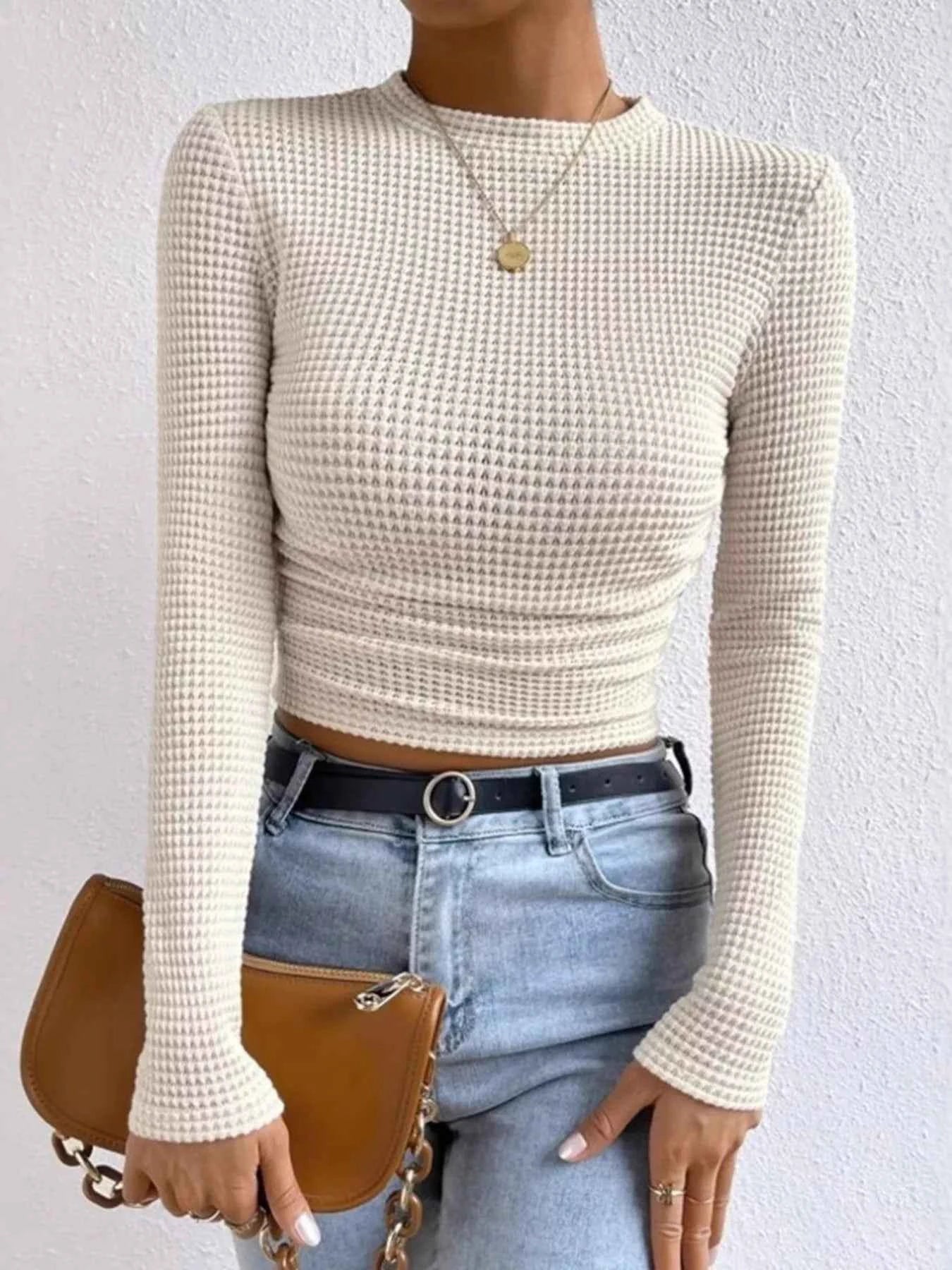 Waffle Knit Long Sleeve T-Shirt 8ee10066144b4a9c8eae08ac531e2cff-Max-Origin