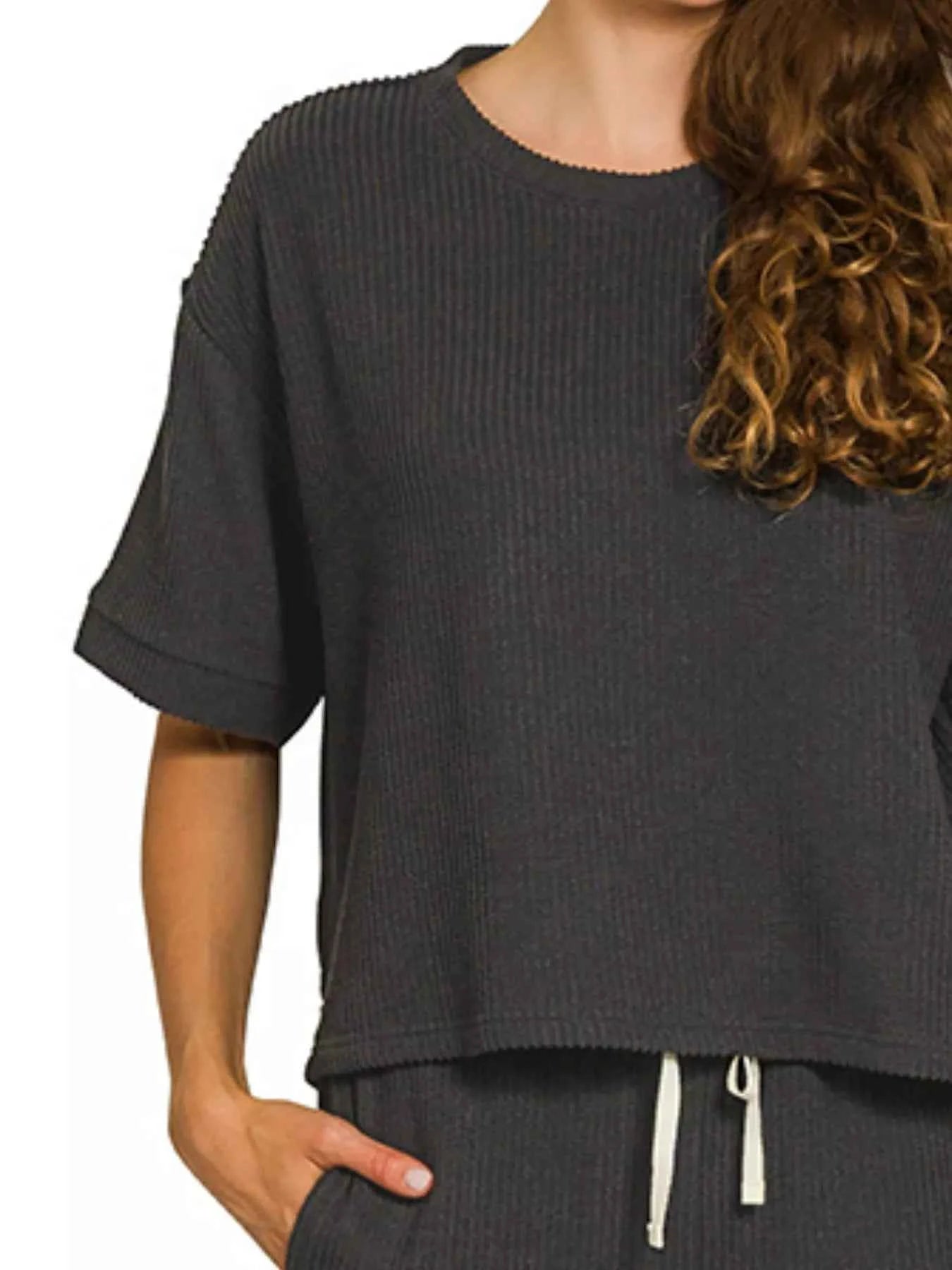 Zenana Raised Rib Short Sleeve Tee & Pants Set 8ef17560-dc48-4107-b9ff-d088e7b527d4-Max-Origin