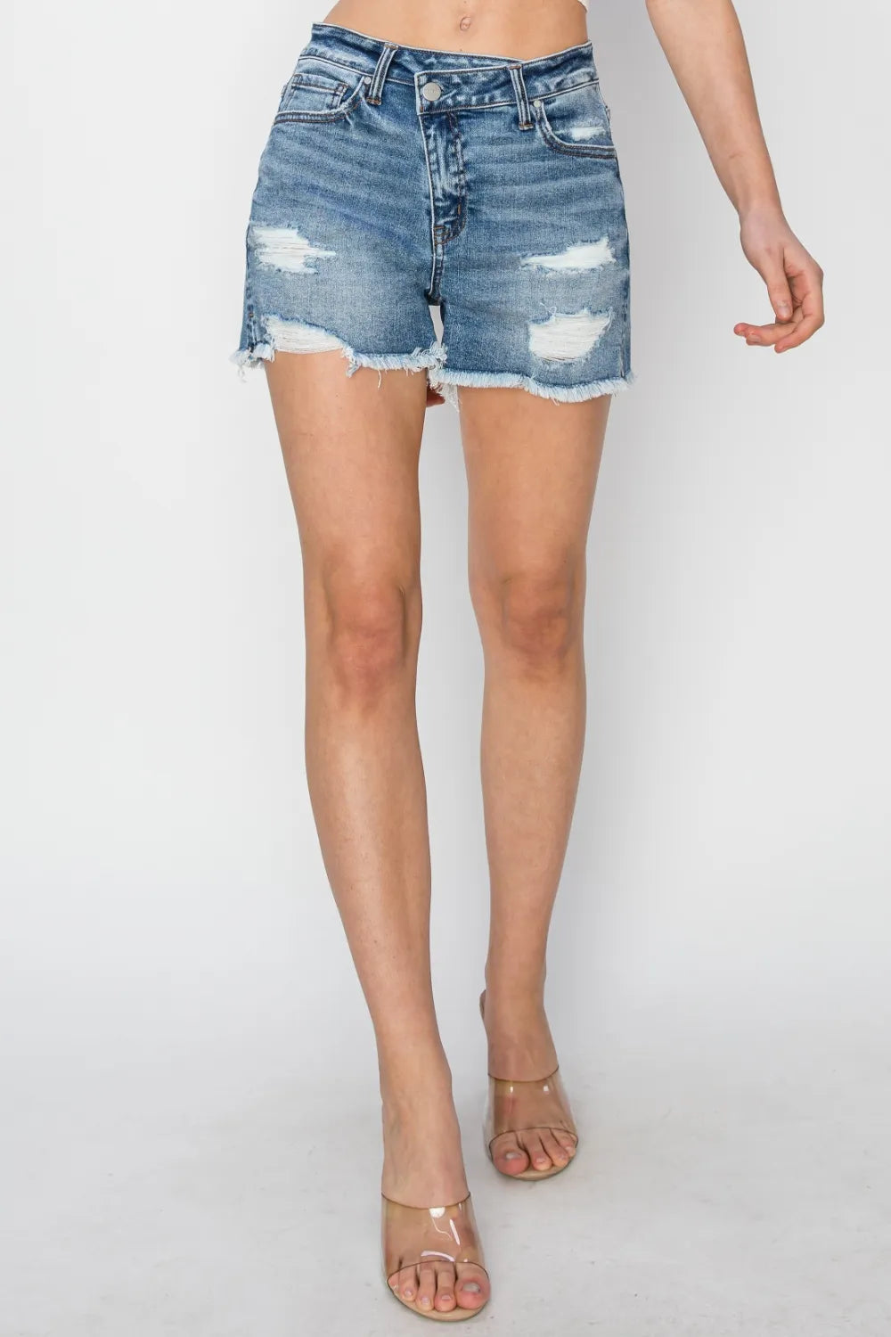 RISEN Stepped Waist Frayed Denim Shorts 8f26c074-76b2-4bc9-a68e-e66e73eb09f6-Max