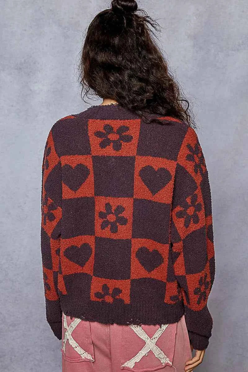 POL V-Neck Heart Pattern Checkered Sweater 8f2c794c-01b0-46ca-ac6c-3fadf5eaec3d-Max-Origin