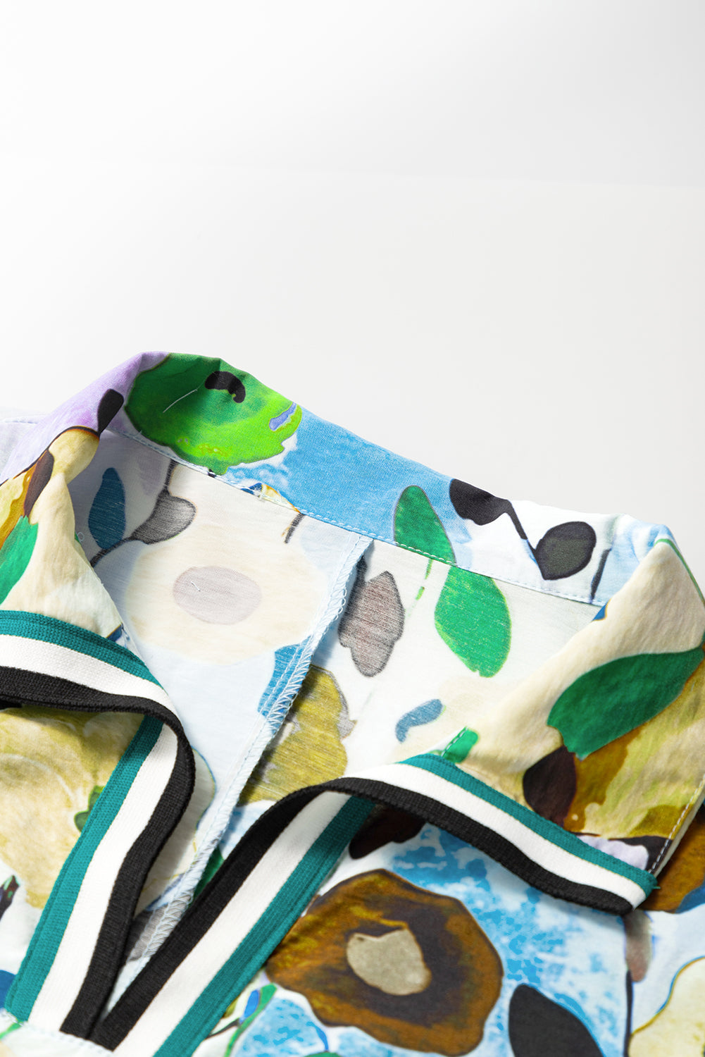 Pink Floral Print Boho Pop of Color Neckline Blouse 8f68ad68db8e589b