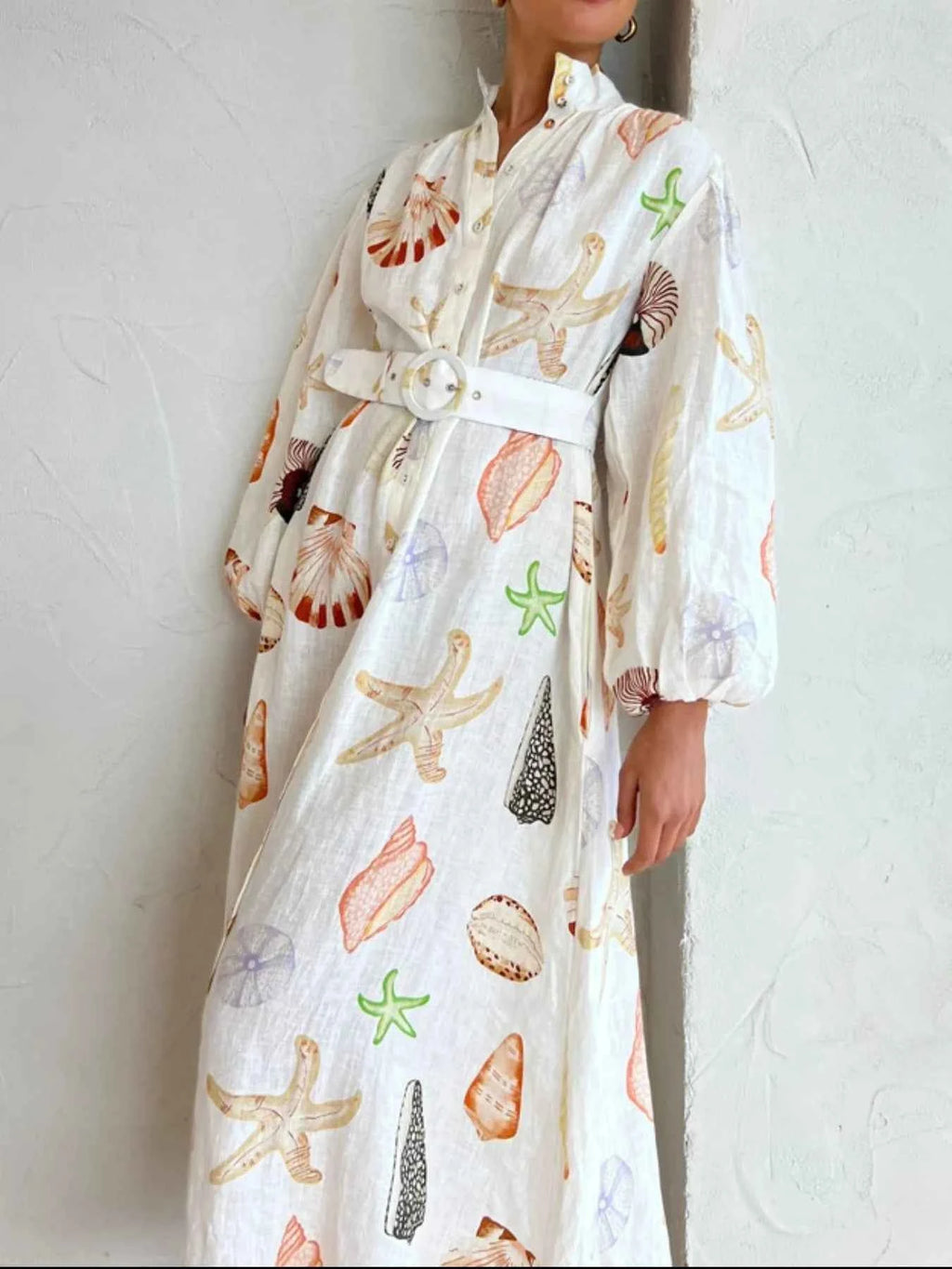 Printed Balloon Sleeve Maxi Shirt Dress Beige 8f79e7a0-340e-497f-8d35-888d2c3ed7f8-Max-Origin