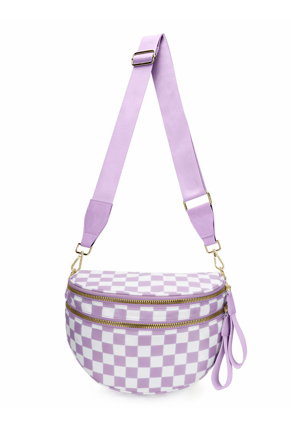 Pink Checkered Print Wide Strap Large Crossbody Bag 8f7d60e5bce1212a