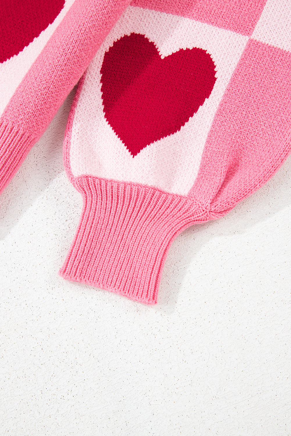 Pink Love Heart Checkered Valentine Knit Sweater 8fb6cfc45bd2f466
