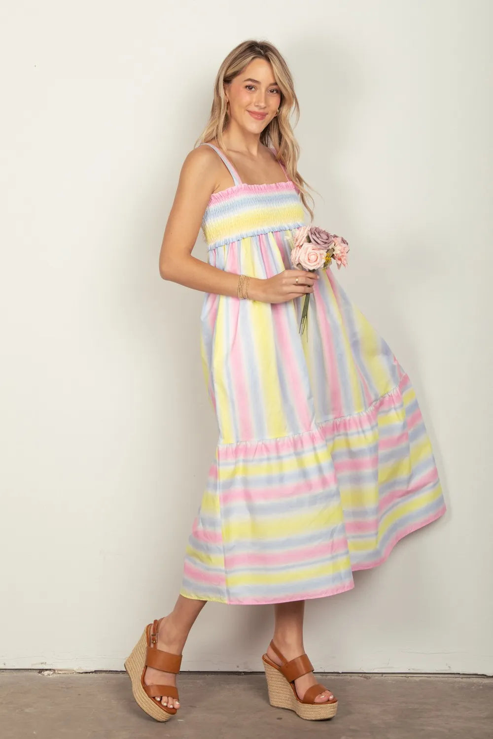 VERY J Striped Woven Smocked Midi Cami Dress 8fb6ef5a-ab67-4abc-aaad-7945afc7a0f5-Max