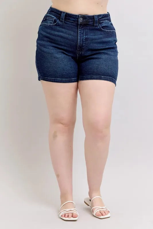Judy Blue Full Size High Waist Back Flap Pocket Denim Shorts Plus Size 8fb803d5-cb90-4a02-be40-d6f8511256de-Max-Origin