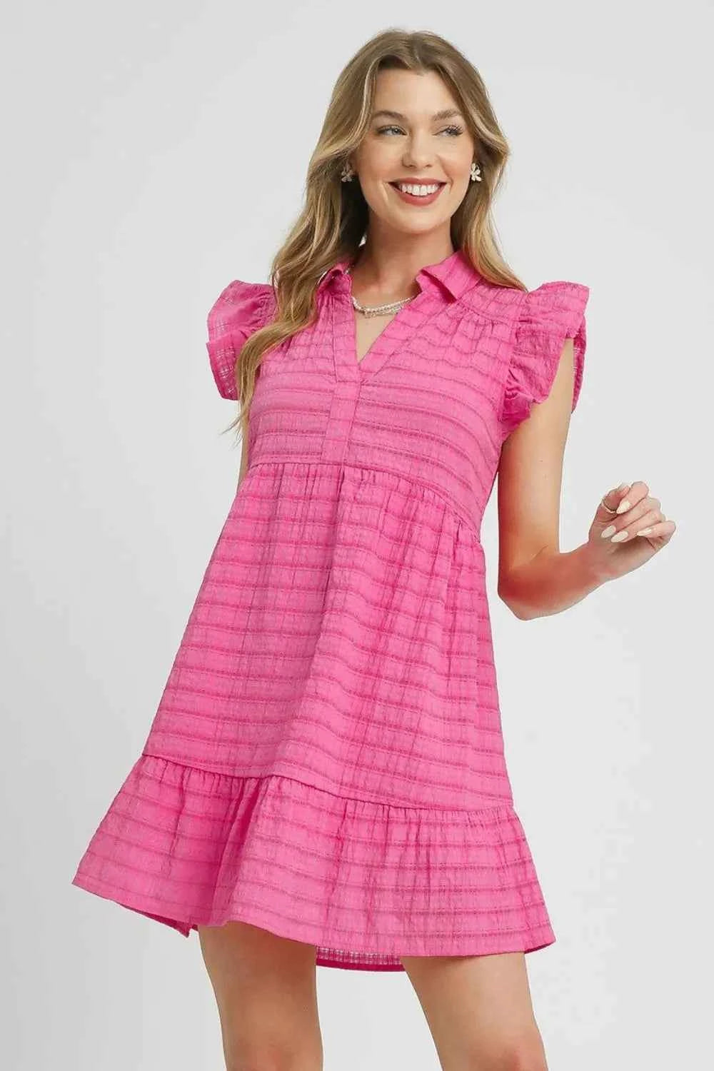 Umgee Ruffle Cap Sleeve Textured Mini Dress Hot Pink 8fc4b6bf-7a04-4aeb-b7c9-a6c59788735d-Max-Origin