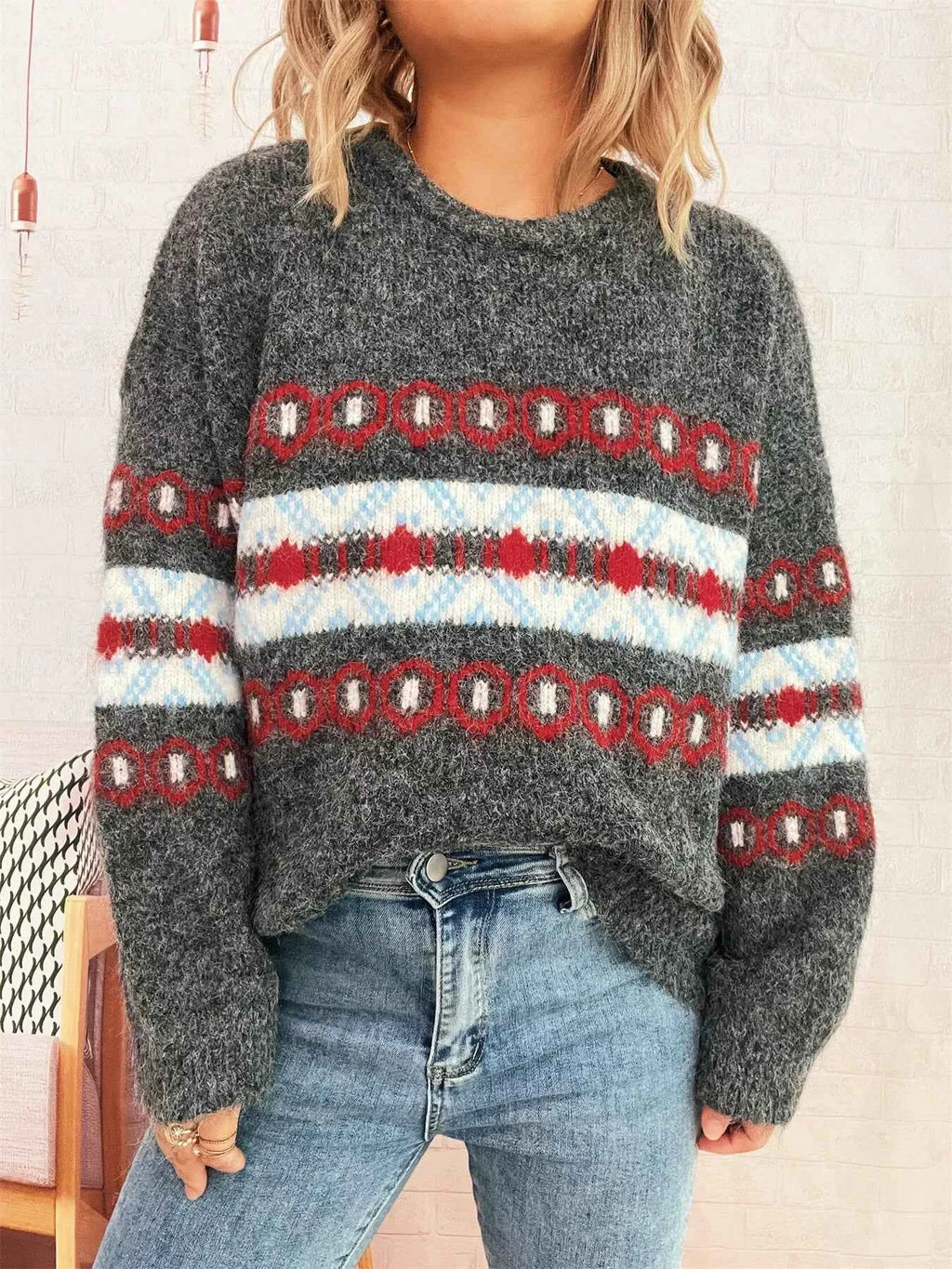 Contrast Round Neck Drop Shoulder Sweater 8fc56ff11c354db59fc6ee5ac201765b-Max-Origin