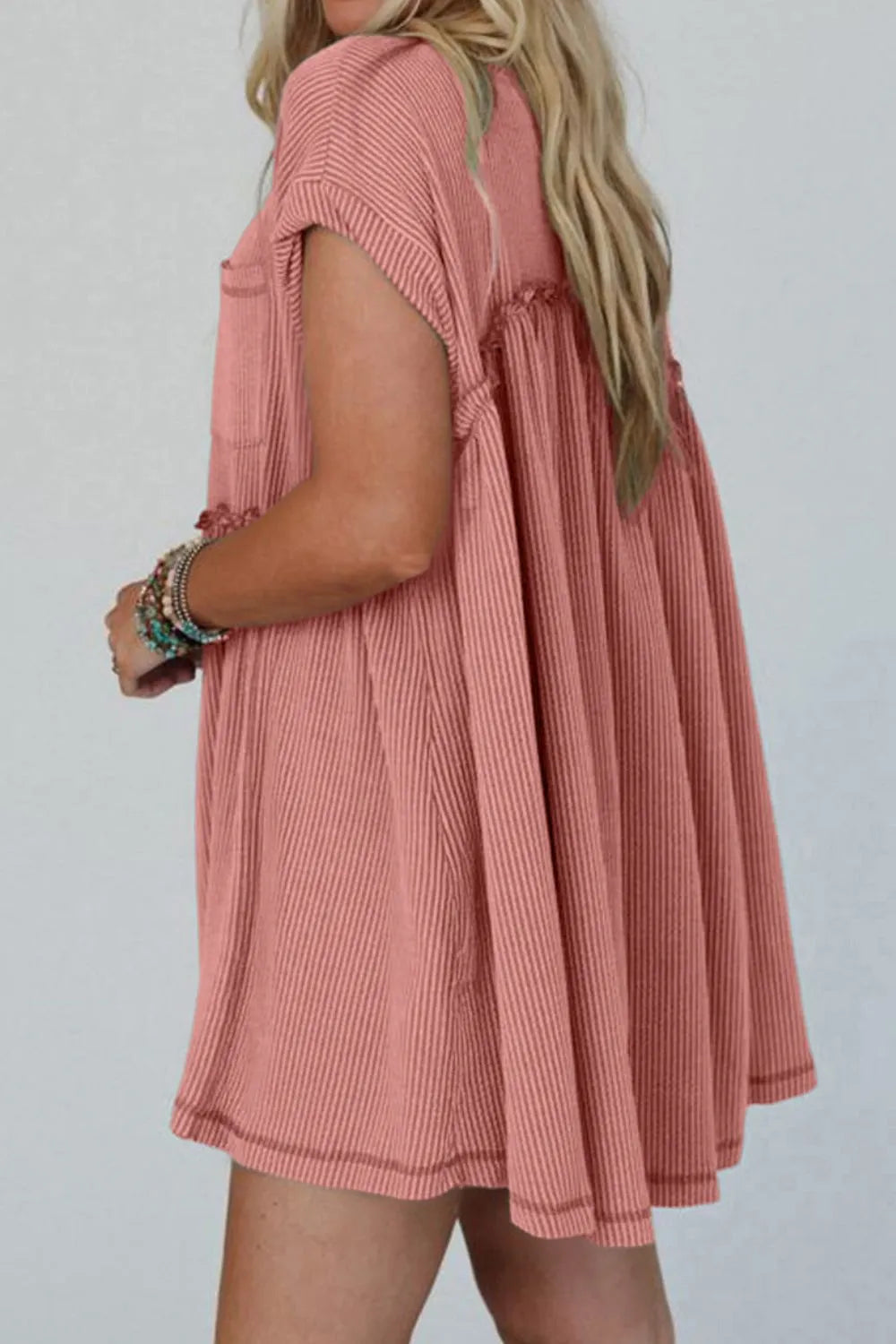 Corded Knit Textured Patched Pocket Frilled Swing Mini Dress with Pockets 8fcd1684-c00b-4787-92e5-848b45dbafd3-Max-Origin