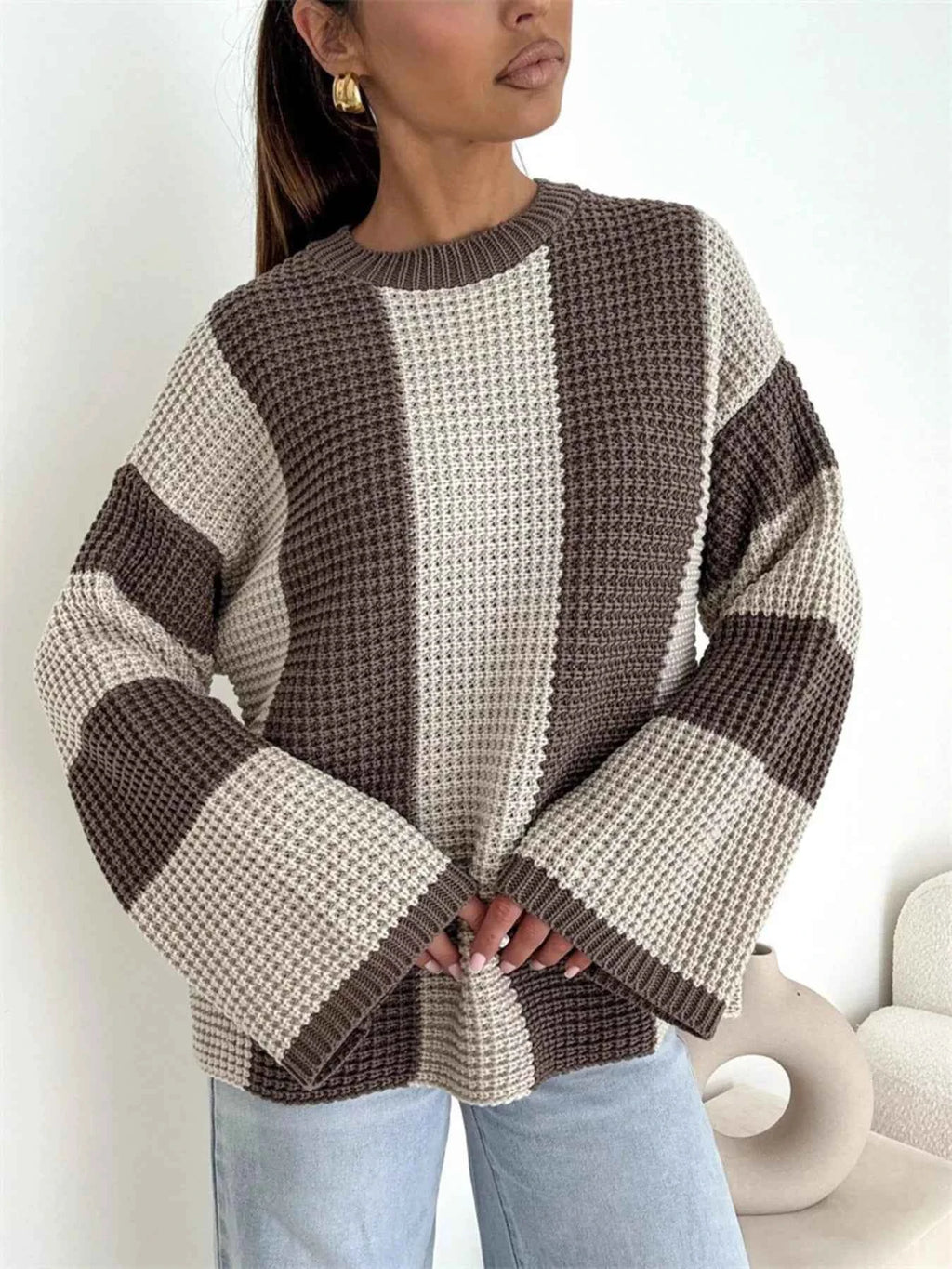 Color Block Long Sleeve Sweater 8fd7497ed5ab4d349b68d11549075bbe-Max-Origin