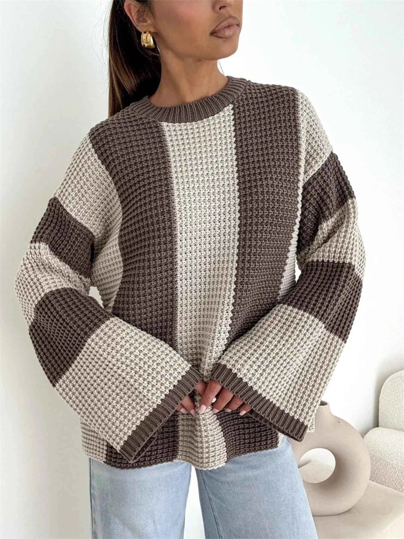 Color Block Long Sleeve Sweater 8fd7497ed5ab4d349b68d11549075bbe-Max-Origin