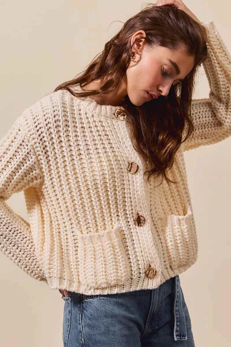 SO ME Metal Button Long Sleeve Chunky Sweater Cardigan CREAM 900bf2a25ee14c3cb7cdf459961e07f8-Max-Origin