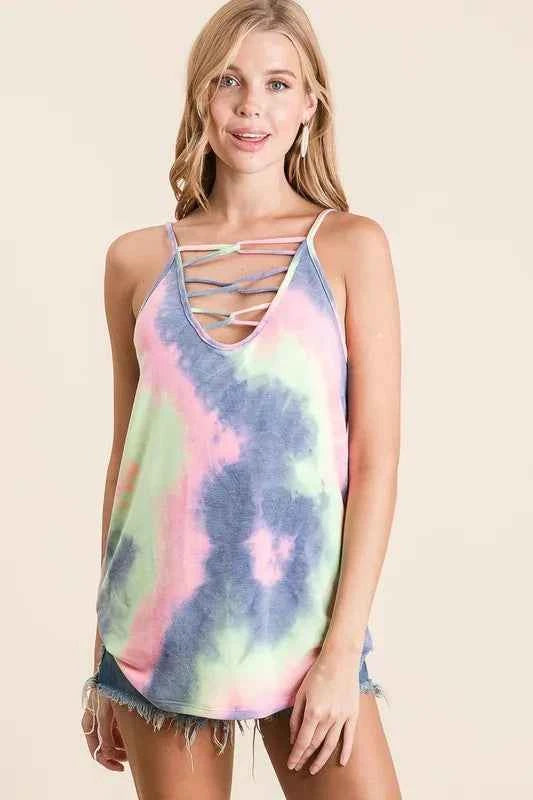 BiBi Tie Dye Terry Camisole with Caged Neck CHARCOAL TIE DYE 9026657ca47d44f8b81d0069fb217b43-Max-Origin