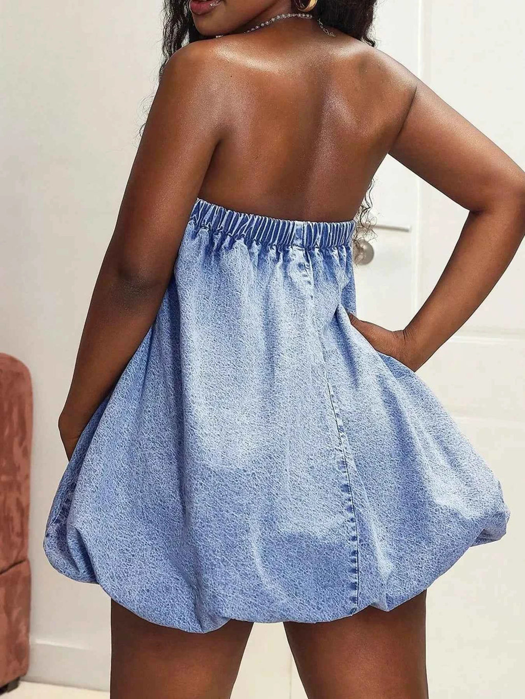 Tube Bubble Hem Denim Dress 903a72ac3cb04ca0a6777a4af9956971-Max-Origin