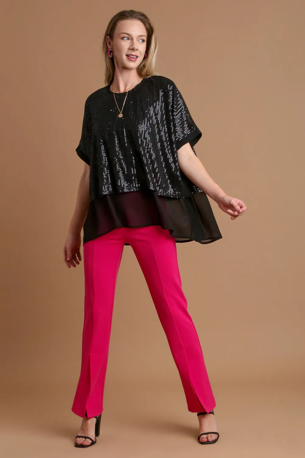 Umgee Sequin Half Sleeve Layered Blouse 90646f08-fc37-4234-960d-25c382f8ad9f-Max