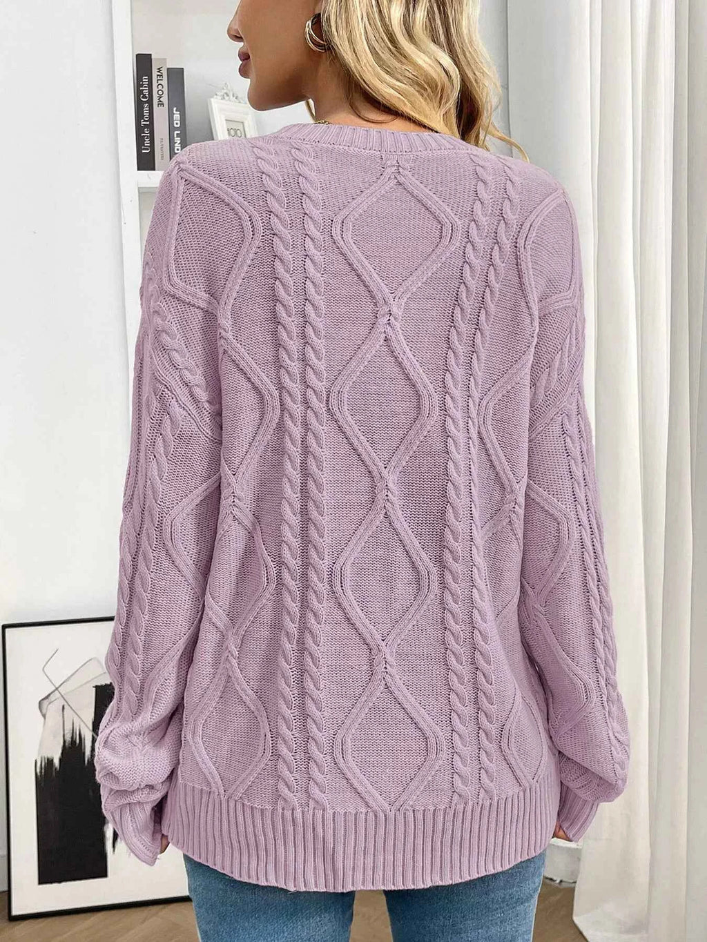 Cable Knit Round Neck Long Sleeve Sweater 90897570f9f04976a8f82337ad6f0243-Max-Origin