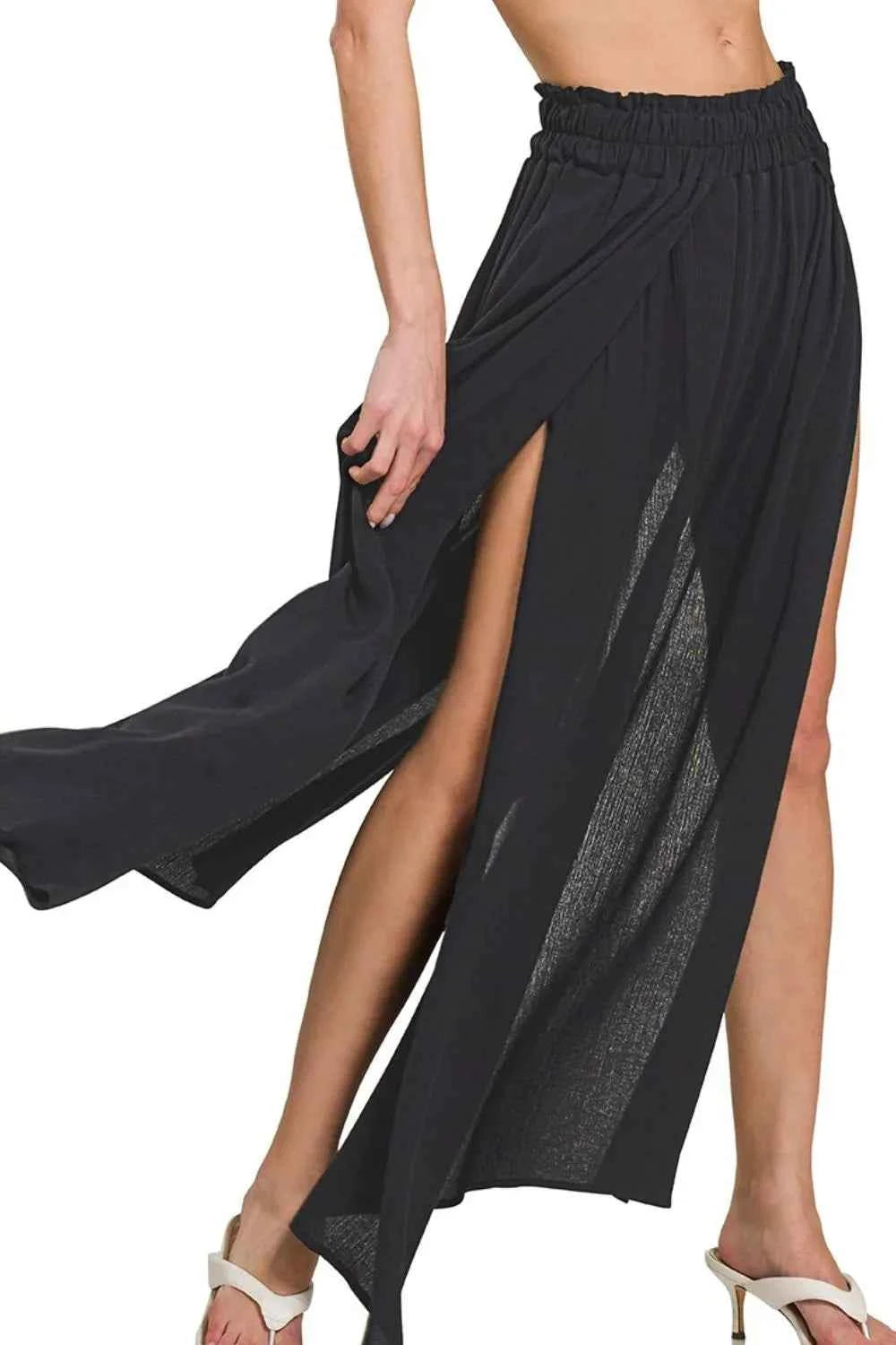 Zenana Woven Crinkle Gauze Long Skirts BLACK 90aafb30-4253-4da4-be85-7407ee341204-Max-Origin