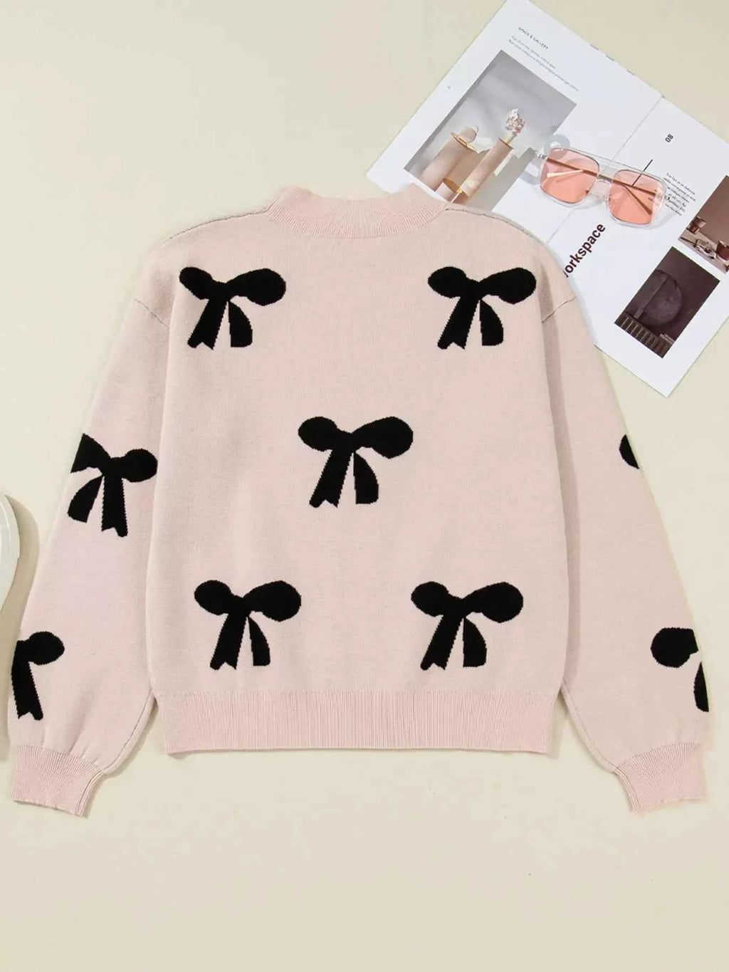 Pearl Embellished Bow Pattern Loose Sweater 90aed6881ece40928f08dc44bab60e2b-Max-Origin