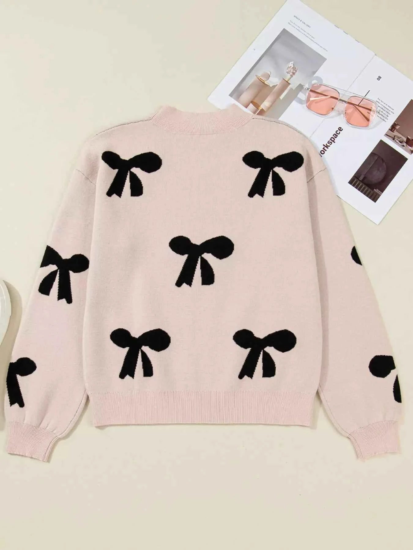 Pearl Embellished Bow Pattern Loose Sweater 90aed6881ece40928f08dc44bab60e2b-Max-Origin