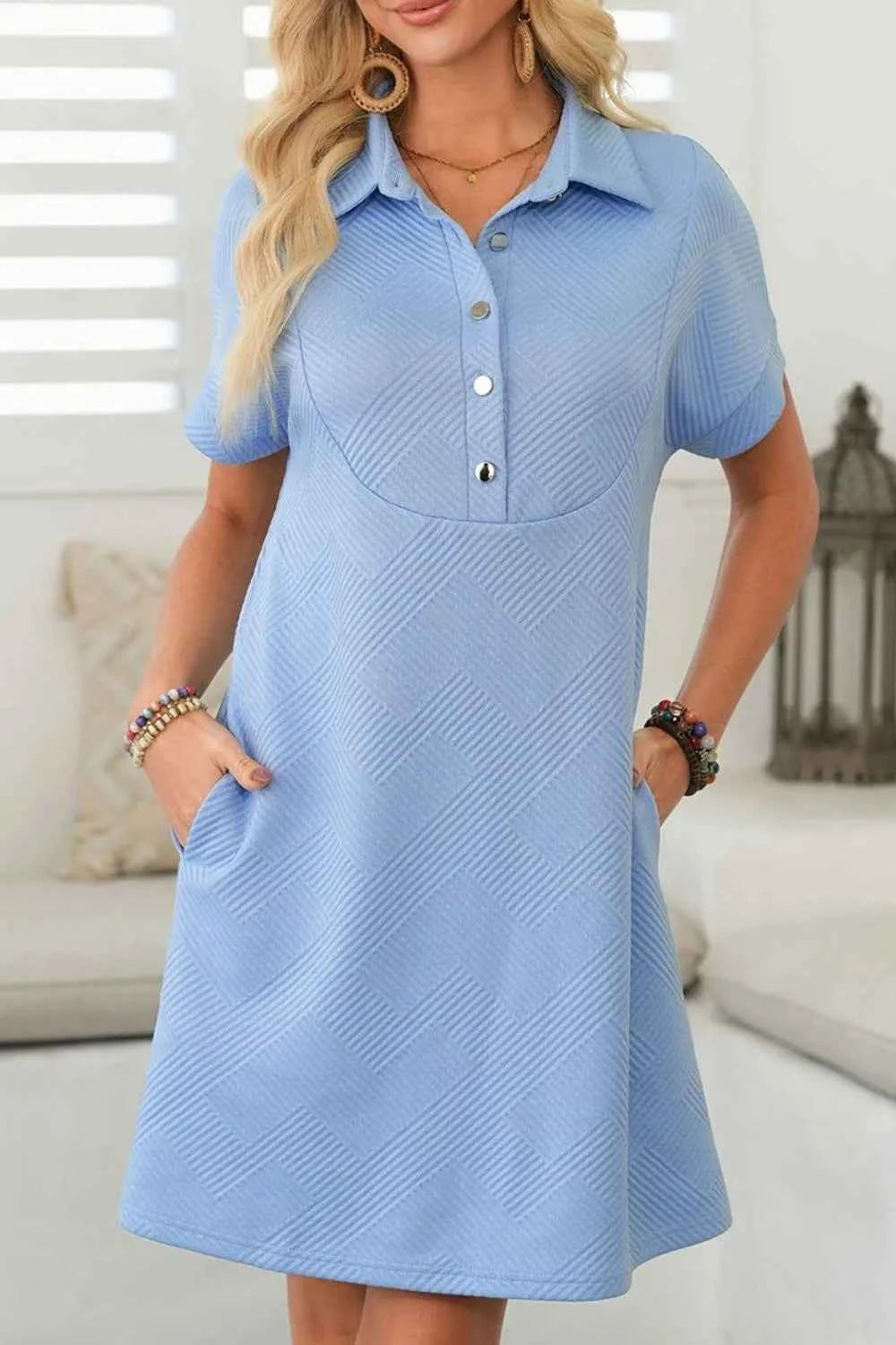 Button Front Short Sleeve Mini Dress 90be2aa4-4baf-4466-aafb-f0afa6af80c6-Max-Origin