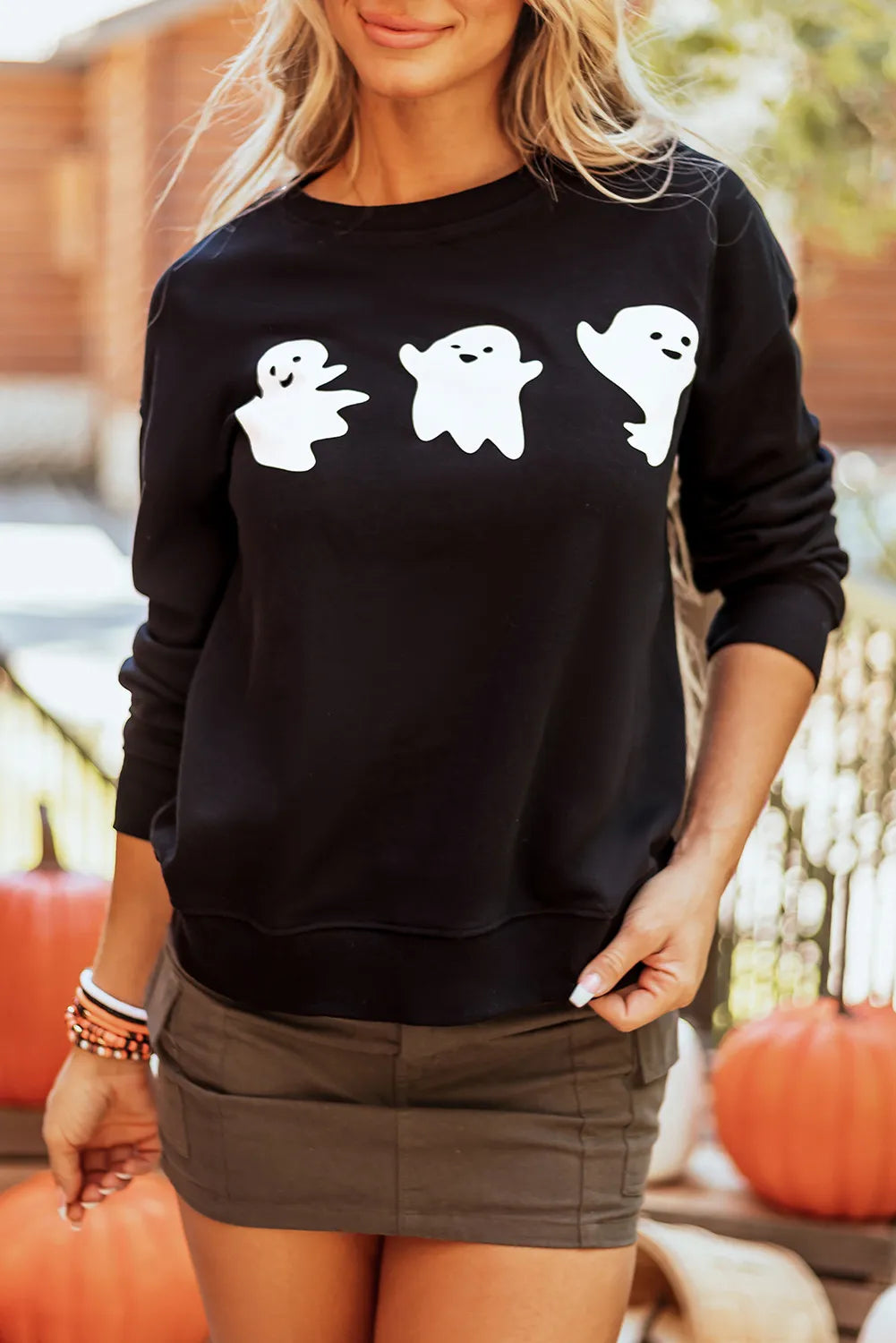 Ghost Round Neck Long Sleeve Sweatshirt Black 90d2c42c-c283-4b74-b92d-545ea6579835-Max