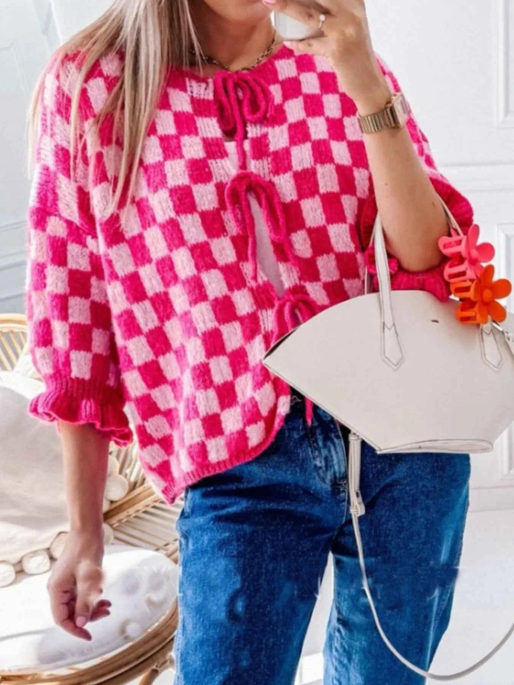 Checkered Tie-Front Knit Cardigan 90f59283-89f2-4cd7-8744-165f8bf0722d-Max-Origin_306330b3-a304-404e-bd72-8eb235429fd1