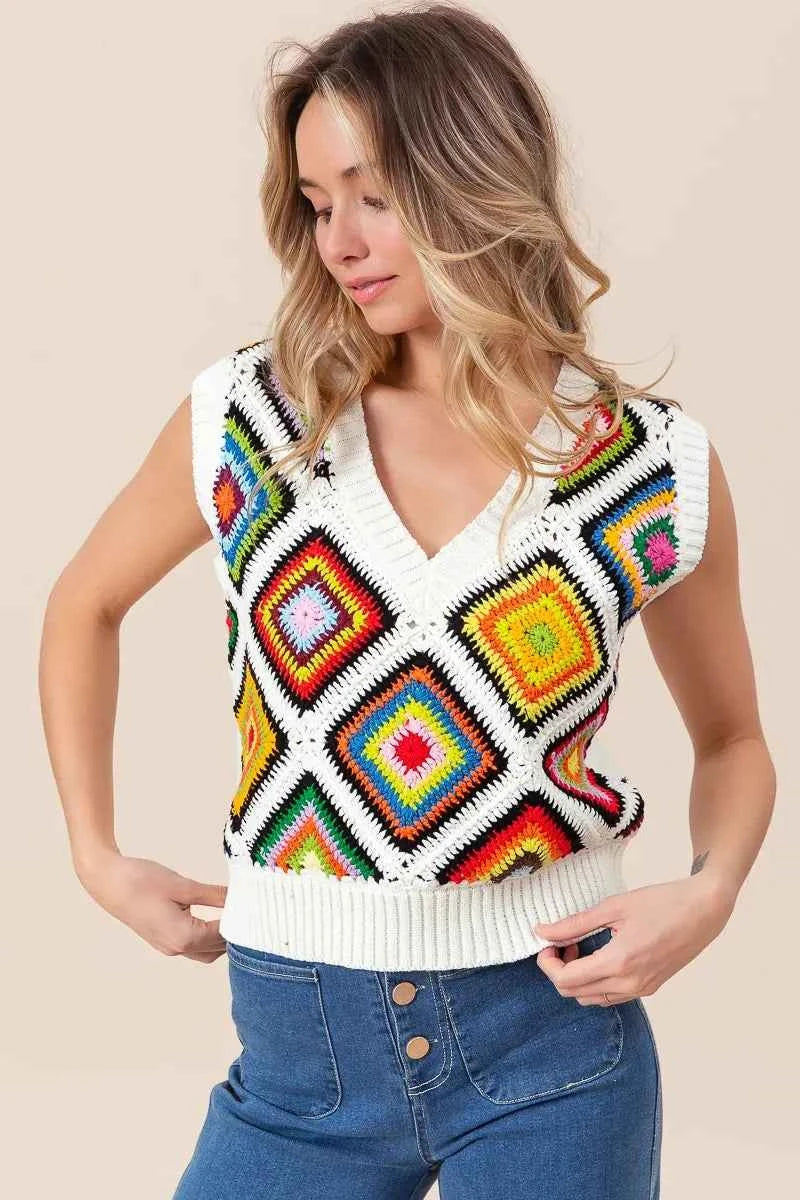 BiBi Diamond Granny Square Sweater Vest 9104e878f35b4570b38efe9271eb512a-Max-Origin