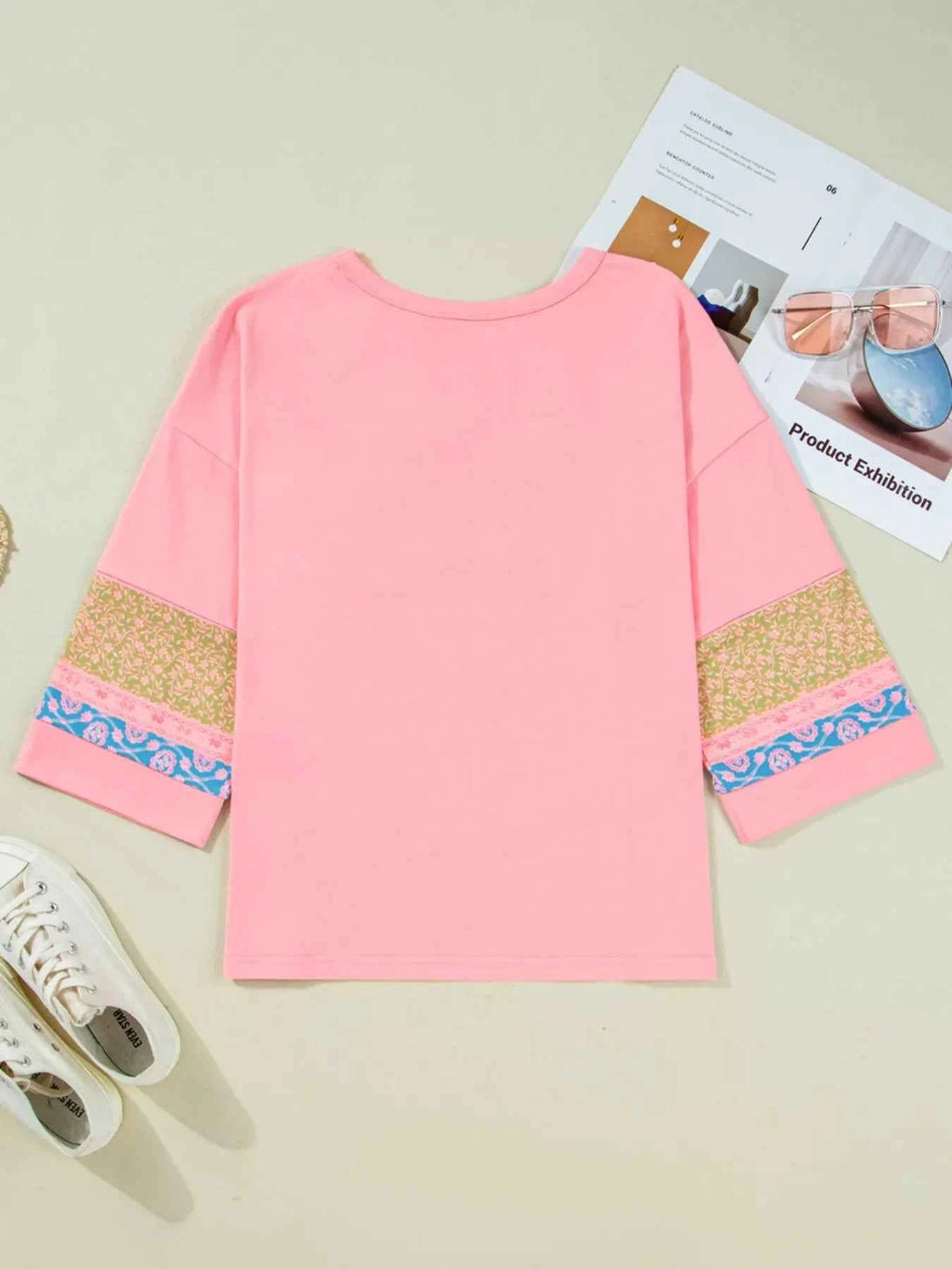 Floral Color Block Patchwork Long Sleeve Top 9108e39213144b0d888aabe33797887f-Max-Origin