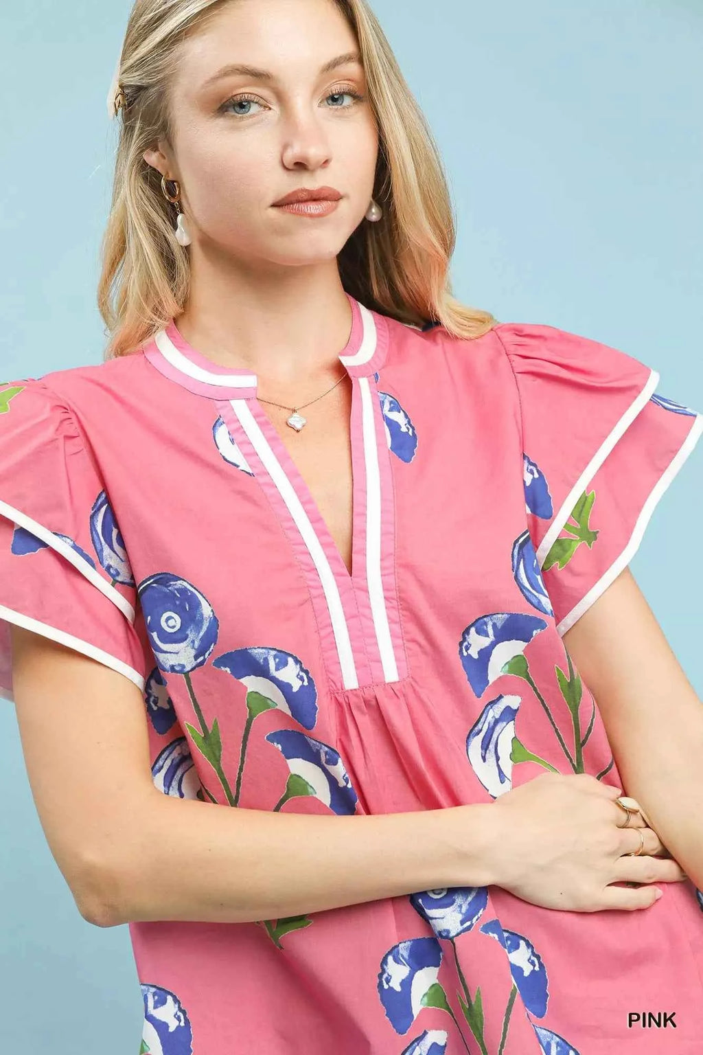 Umgee Blossom Meadow Print Blouse with Contrast Trim 912c3162-6ab4-4c0b-b475-8cd5f2285a25-Max-Origin