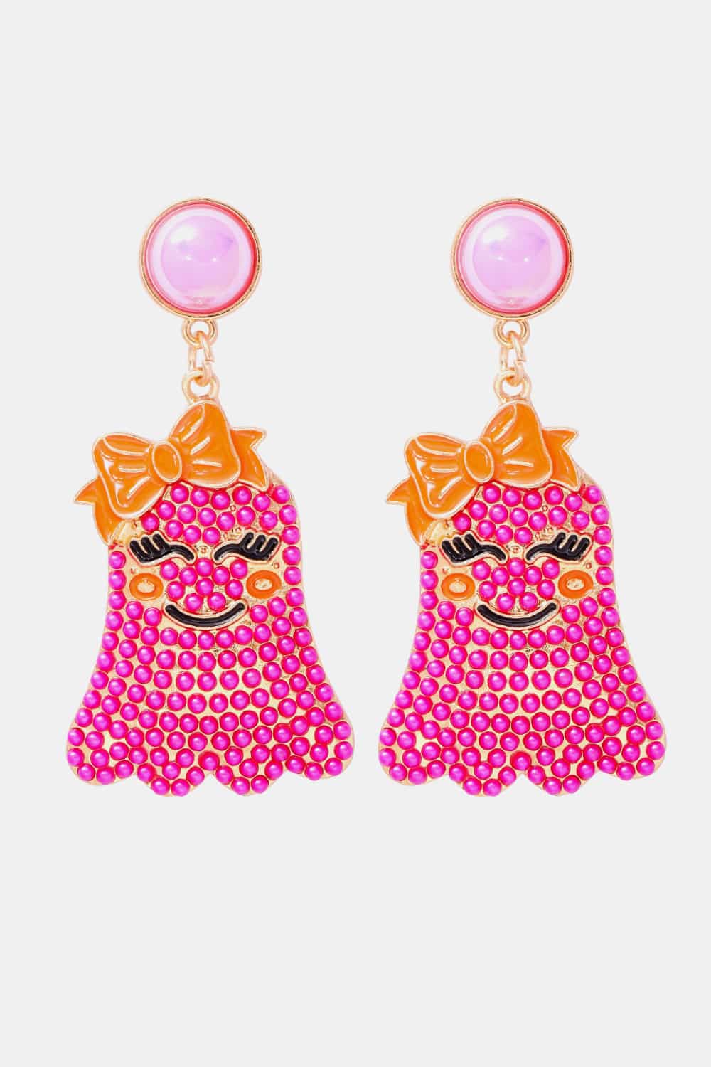 Smiling Ghost Shape Synthetic Pearl Earrings Hot Pink One Size 913f7a6152d84c8cb493ab0d92e2b4e5-Max
