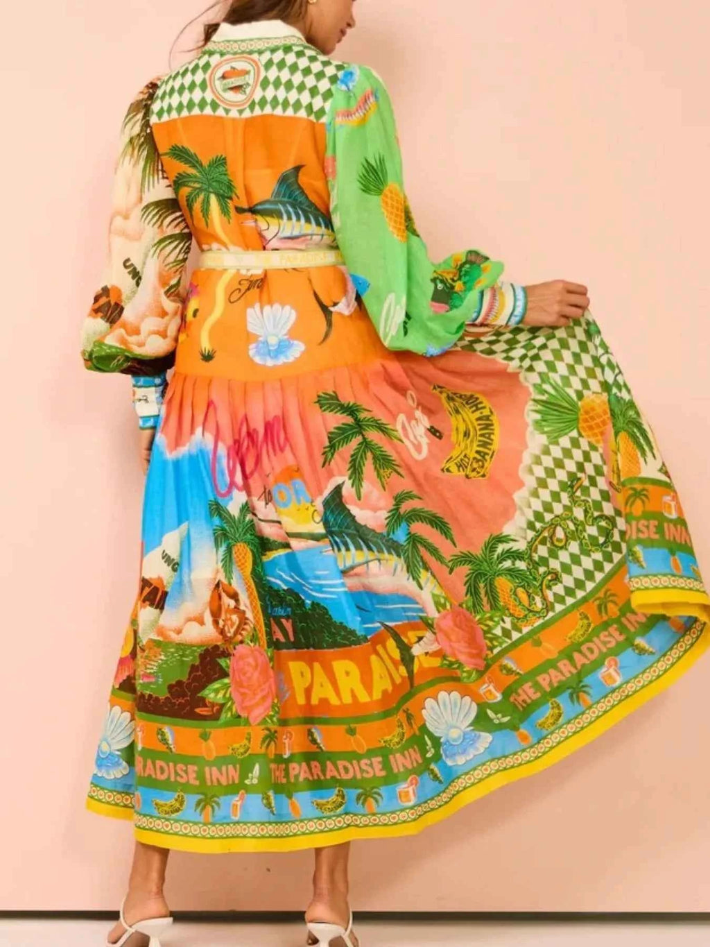 Printed Lantern Sleeve Midi Shirt Dress 9177cad7-d490-43d4-b26d-80908ebc4e1b-Max-Origin