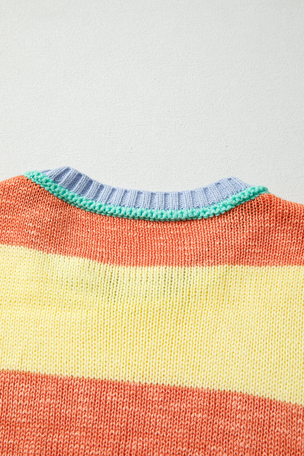 Yellow Stripe Contrasting Trim Round Neck Oversized Sweater 917b3724d9106d59