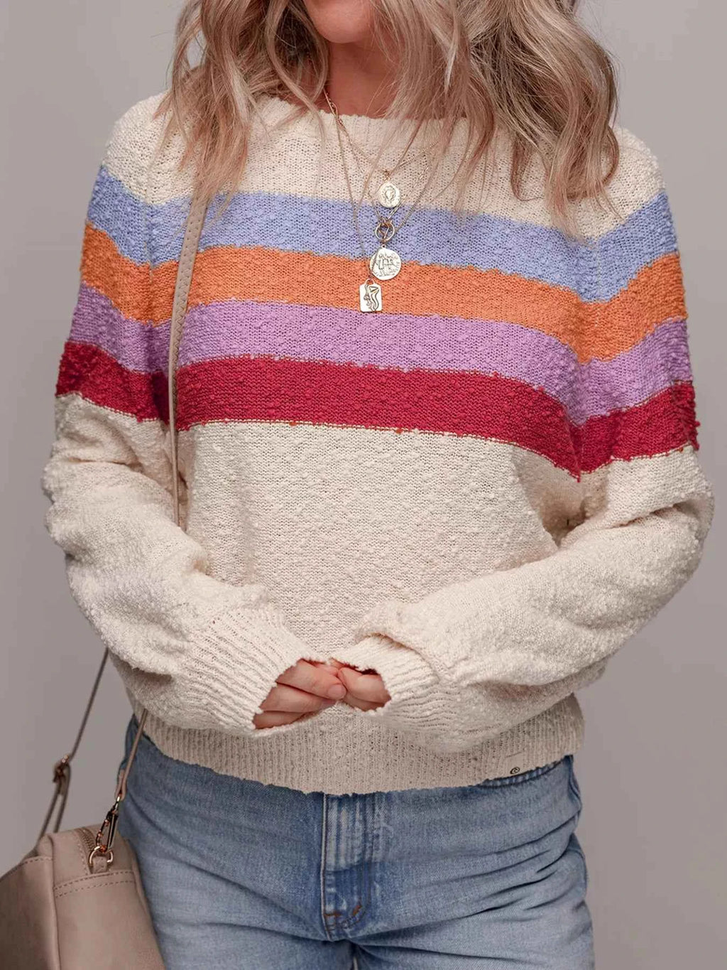 Striped Color Block Loose Sleeve Sweater 917b99e0d4c2448a8a67352fbdf7c6e0-Max-Origin