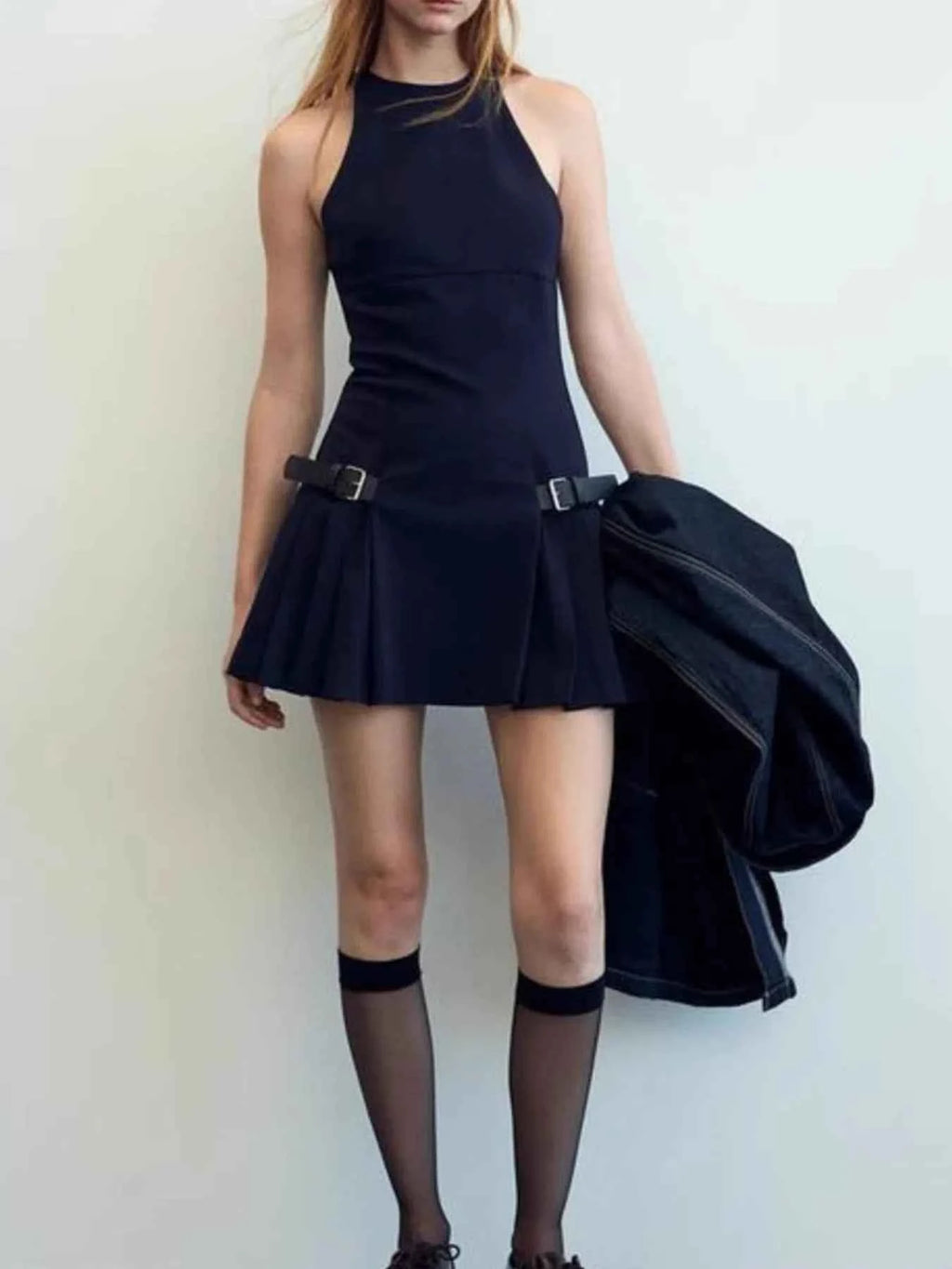 Sleeveless Halter Neck Mini Dress Dark Navy 9194face-91dd-4aa7-a7cf-5104766cb99f-Max-Origin
