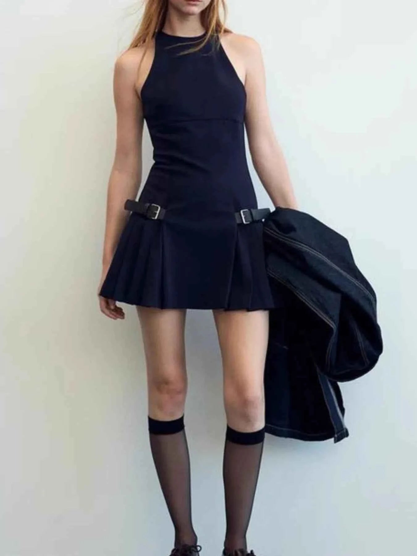 Sleeveless Halter Neck Mini Dress Dark Navy 9194face-91dd-4aa7-a7cf-5104766cb99f-Max-Origin