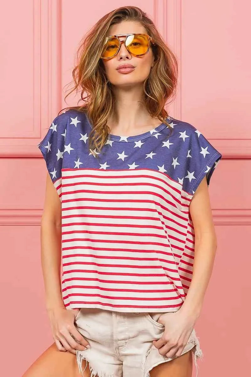 BiBi Star Rpinted with Stripe Combo Top NAVY STAR RED STRIPE 9199226090a44a859160ca4ec2edaca7-Max-Origin