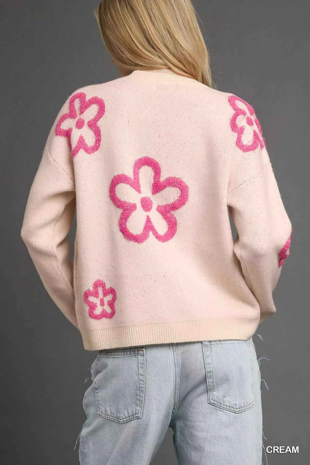 Umgee Round Neck Sweater with Pink Floral Accents 919a3f10-e1a0-42c5-b06a-01f5213c1aed-Max-Origin