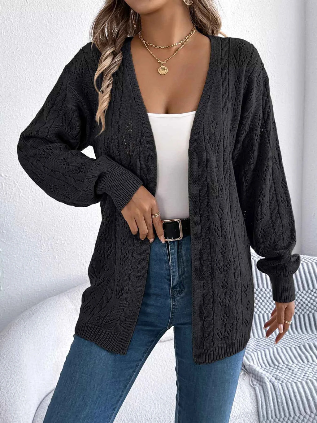 Openwork Open Front Long Sleeve Cardigan 91b549abb5724405a21b999075c7097a-Max-Origin